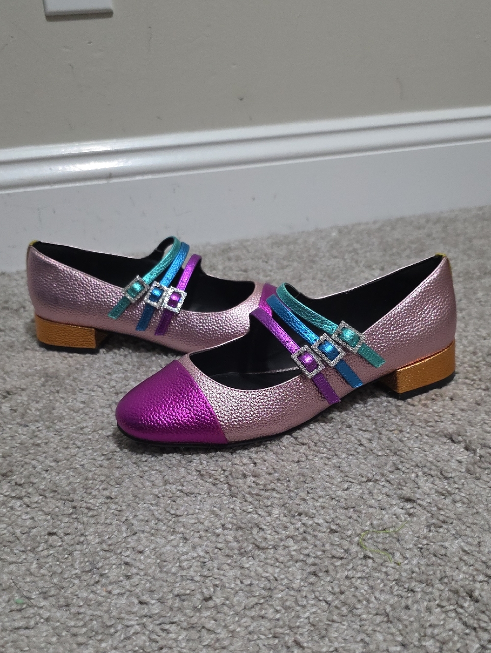 Kurt Geiger Leather Rainbow Metallic Pierra Mary Janes Shoes Size 36, 6